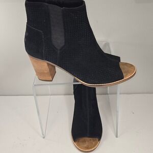 TOMS Majorca Black Perforated Suede Peep Toe Booties Womens Size 10 Heel